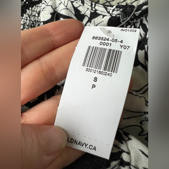 NWT Old Navy Floral Black & White Midi Euro Summer Dress Linen Fit & Flare Small - Picture 6 of 13